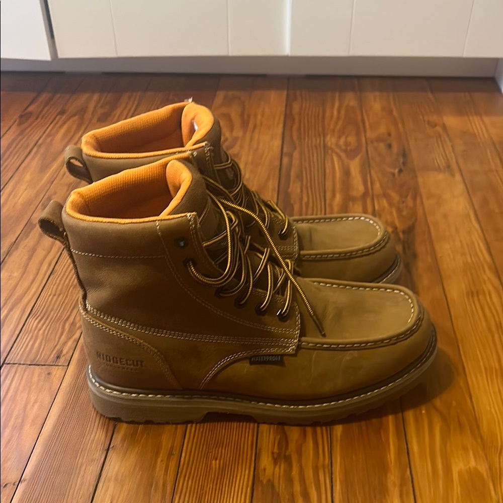 Caterpillar Tan and Orange Lace-Up Boots